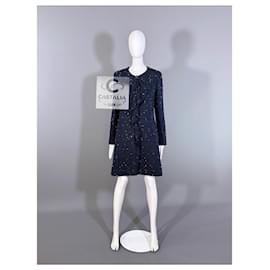Chanel-16K$ New CC Logo Jewel Embellished Tweed Jacket-Navy blue