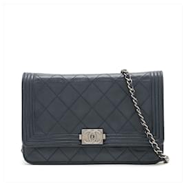 Chanel-Chanel Boy Chain Wallet Leather Mini Bag-Blue