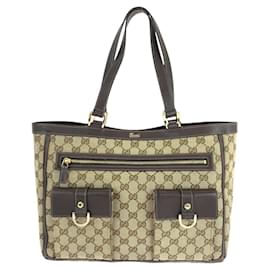 Gucci-Gucci GG Canvas/Leather Abbey 2way Tote Bag 146247-Brown