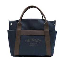 Hermès-Sac de pansage en toile Hermes-Bleu