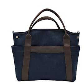 Hermès-Sac de pansage en toile Hermes-Bleu