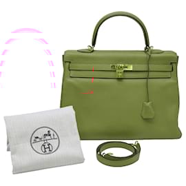 Hermès-Hermes Kelly 35 Handbag Clemence Leather-Pink