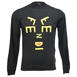 Fendi- Fendi Logo Print Sweater in Black Wool-Black
