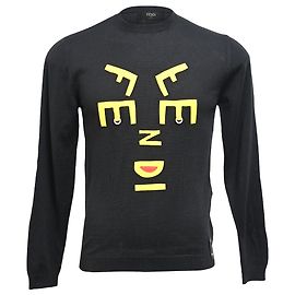 Schwarzer Wollpullover mit Fendi-Logo-Druck Schwarz