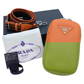 Prada-Prada Leather Phone Case Crossbody Bag-Orange