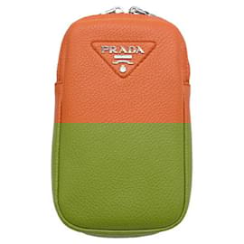 Prada-Prada Leather Phone Case Crossbody Bag-Orange