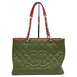 Chanel-Chanel Caviar Skin Chain Shoulder Tote-Red