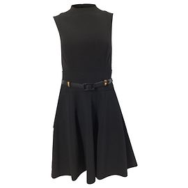 Ralph Lauren Gürtelkleid aus schwarzer Wolle Schwarz