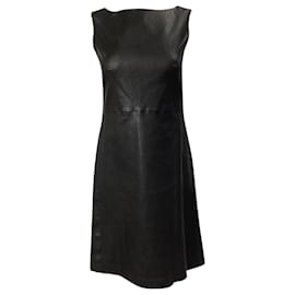 Theory-Theory Square-Neck Dress in Black Leather-Black
