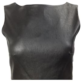 Theory-Theory Square-Neck Dress in Black Leather-Black