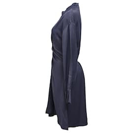 Sandro- Sandro Paris Gathered Mini Shirt Dress in Blue Viscose-Blue,Navy blue