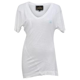 Vivienne Westwood- Vivienne Westwood V-Neck T-Shirt in White Cotton-White,Cream