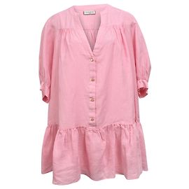 Robe mini évasée boutonnée Sandro Paris en lin rose Rose