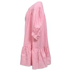 Sandro- Sandro Paris Buttoned Mini Flared Dress in Pink Linen-Pink