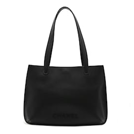 Chanel-Chanel Logo Tote Bag Caviar 2way Shoulder Bag-Black
