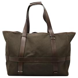Hermès-Sac 2 en 1 Hermes Cabas Allion Toile Goeland Cuir-Vert