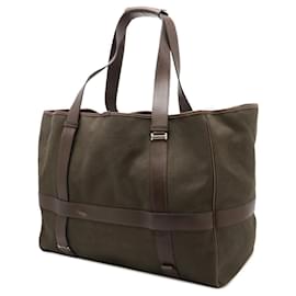 Hermès-Sac 2 en 1 Hermes Cabas Allion Toile Goeland Cuir-Vert