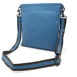 Bottega Veneta-Bottega Veneta Intrecciato Leather Shoulder Bag-Blue