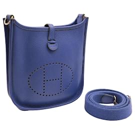 Hermès-Hermes Evelyne TPM Leather Shoulder Bag Blue-Blue