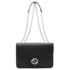 Gucci-Gucci Interlocking G Leather Shoulder Bag-Black