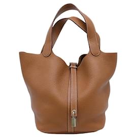Hermès-Hermes Picotin Lock MM Handbag Brown Leather-Brown