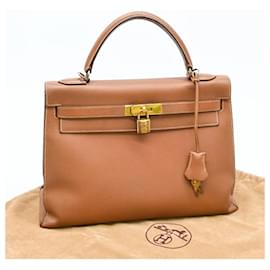 Hermès-Hermes Kelly 32 Handbag Brown Leather-Brown