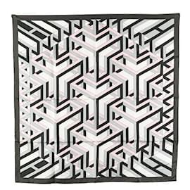 Hermès-Hermes CARRE CUBE Silk Scarf-Grey