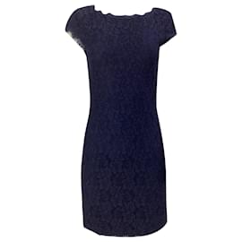 Diane Von Furstenberg-Diane von Furstenberg Barbara Lace Sheath Dress in Navy Blue Rayon-Blue,Navy blue