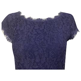 Diane Von Furstenberg-Diane von Furstenberg Barbara Lace Sheath Dress in Navy Blue Rayon-Blue,Navy blue