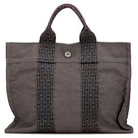 Hermès-Sac tote en toile Hermès Herline PM-Gris