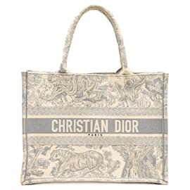 Dior-Dior Book Tote Medium Oblique Embroidery-White