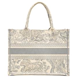 Dior-Dior Book Tote Medium Oblique Embroidery-White
