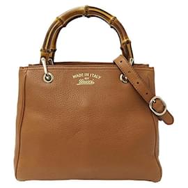 Gucci-Gucci Bamboo Leather 2way Handbag Brown-Brown