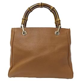 Gucci-Gucci Bamboo Leather 2way Handbag Brown-Brown