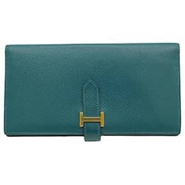 Hermès-Hermes Bearn Souffle Wallet Bicolor Blue-Blue