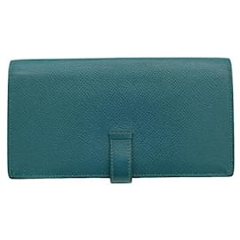 Hermès-Hermes Bearn Souffle Wallet Bicolor Blue-Blue