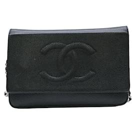 Chanel-Chanel Caviar Chain Wallet Shoulder Bag Black-Black