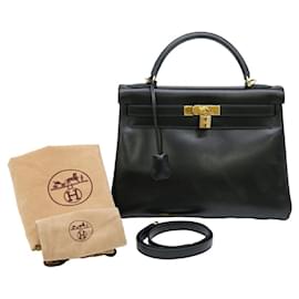 Hermès-Hermes Kelly 32 Handbag Black Leather-Black