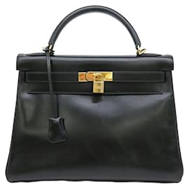 Hermès-Hermes Kelly 32 Handbag Black Leather-Black