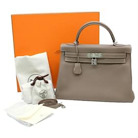 Hermès-Hermes Kelly 32 Handbag Clemence Leather-Grey
