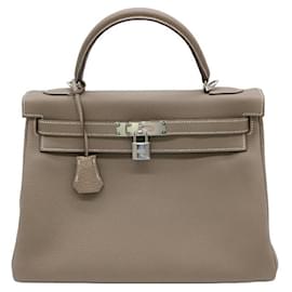 Hermès-Hermes Kelly 32 Handbag Clemence Leather-Grey