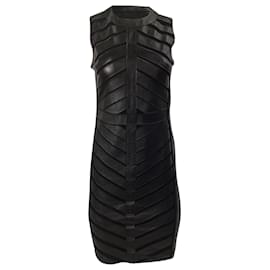 Ralph Lauren-Ralph Lauren Diagonal Panels Mini Dress in Black Leather-Black