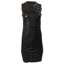 Ralph Lauren Mini-Kleid mit diagonalen Paneelen aus schwarzem Leder Schwarz
