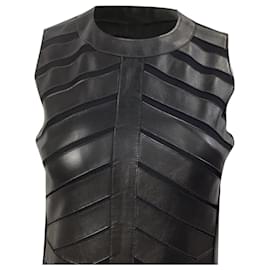 Ralph Lauren-Ralph Lauren Diagonal Panels Mini Dress in Black Leather-Black
