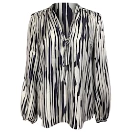 Theory-Theory Zebra Print Long Sleeve Blouse in Multicolor Silk-Other