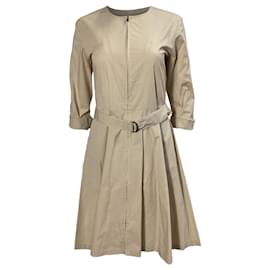 Theory-Theory Pleated Dress with Belt in Beige Cotton-Beige