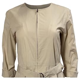 Theory-Theory Pleated Dress with Belt in Beige Cotton-Beige