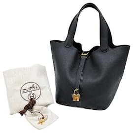 Hermès-Hermes Picotin Lock MM Handbag Black Leather-Black