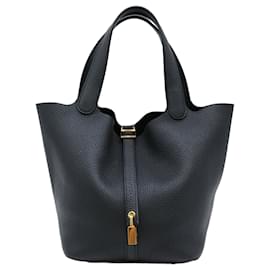Hermès-Hermes Picotin Lock MM Handbag Black Leather-Black