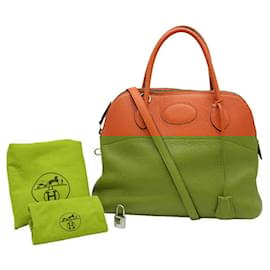 Hermès-Hermes Bolide 31 Leather Handbag Orange-Orange